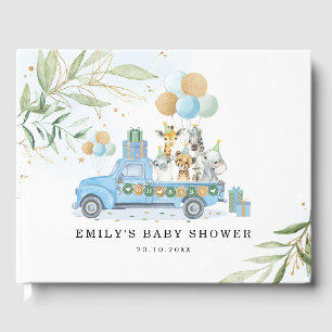 Chic Blue Guld Safari Jungle Animals Baby Shower Gästböcker