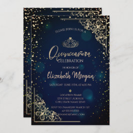 Chic Blue Guld Tiara,Diamonds Quinceañera Inbjudningar