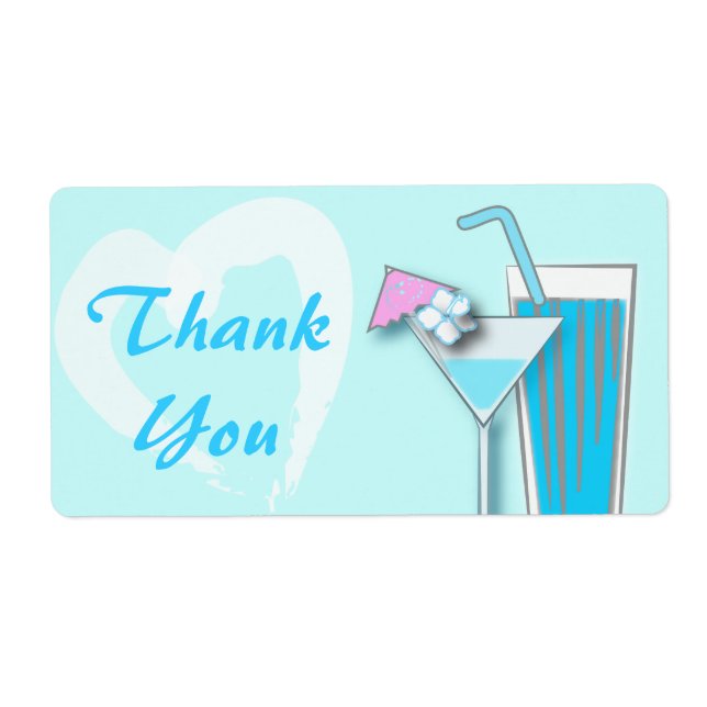 Chic Blue Hawaii Martini Wedding Favor Labels Fraktsedel (Framsidan)