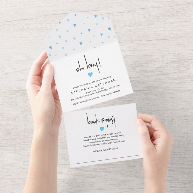 Chic Blue Heart Boy Shower och Bok Request (Avrivbar del)