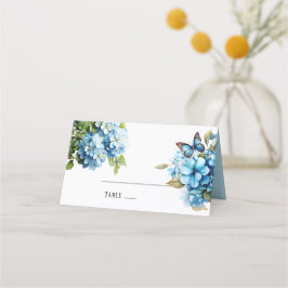 Chic Blue Hydrangea Blommigt Bröllop Bord Placeringskort