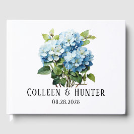 Chic Blue Hydrangea Blommigt Bröllop Gästböcker