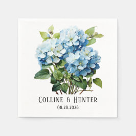Chic Blue Hydrangea Blommigt Bröllop Pappersservett