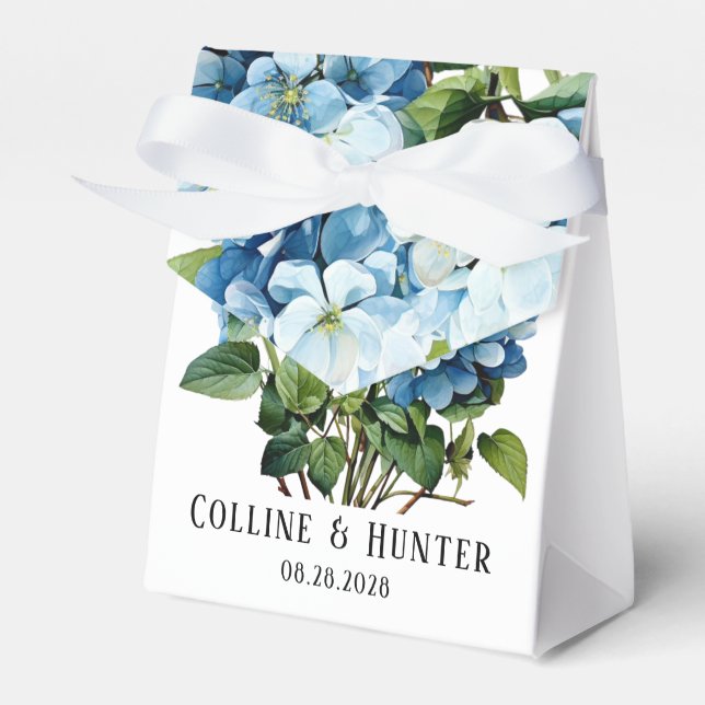 Chic Blue Hydrangea Blommigt Bröllop Presentaskar (Framsidan Sidan)