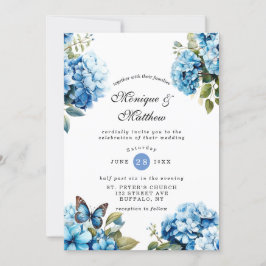 Chic Blue Hydrangea Butterfly Wedding bjudande in Inbjudningar