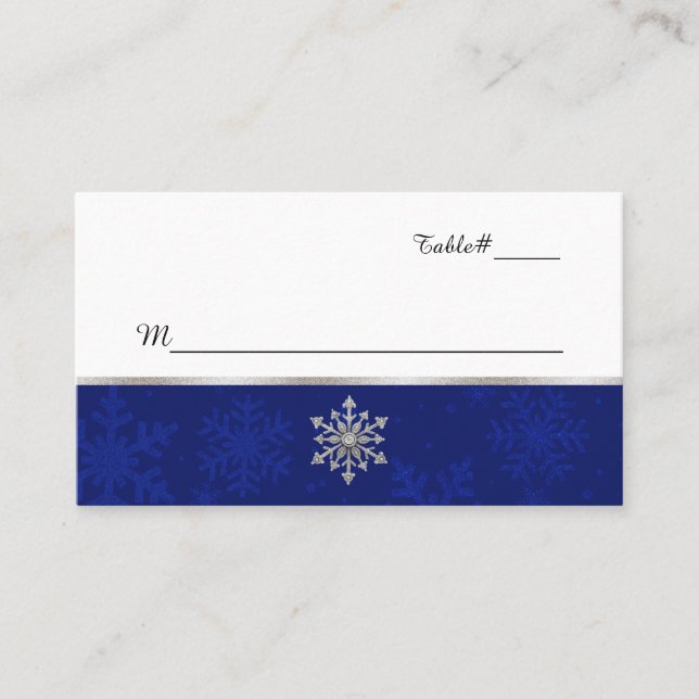 Chic Blue Jeweled Snowflake Bröllop Place Card Placeringskort (Framsida)