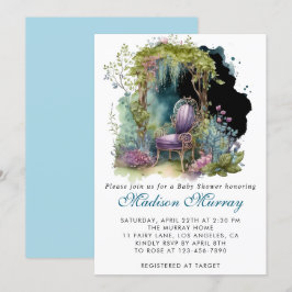 Chic Blue & Lila Blommigt Garden Baby Shower Inbjudningar