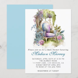 Chic Blue & Lila Blommigt Garden Baby Shower Inbjudningar