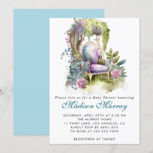Chic Blue & Lila Blommigt Garden Baby Shower Inbjudningar