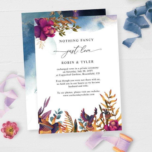 Chic Blue Lila Bröllop Elopement Notice Inbjudningar (ADD YOUR OWN ANNOUNCEMENT MESSAGE OR AFTER THE WEDDING RECEPTION DETAILS)