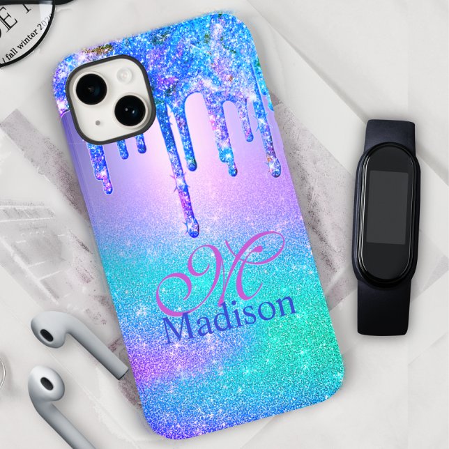 Chic blue lila ombre glitter dricks monogram (Skapare uppladdad)