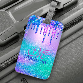 Chic blue lila ombre glitter dricks monogram bagagebricka