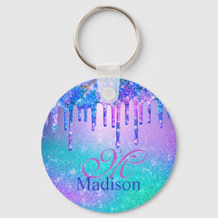 Chic blue lila ombre glitter dricks monogram nyckelring