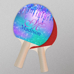 Chic blue lila ombre glitter dricks monogram pingisracket