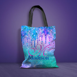 Chic blue lila ombre glitter dricks monogram tygkasse