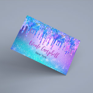 Chic blue lila ombre glitter dricks visitkort