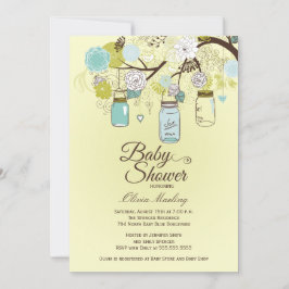 Chic Blue Mason burk blommigt babydusch Inbjudningar