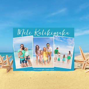 Chic Blue Mele Kalikimaka 3-bitars fotojul Julkort