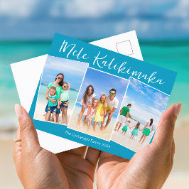 Chic Blue Mele Kalikimaka 3 Family Photo jul Helg Vykort
