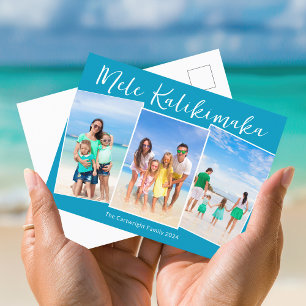 Chic Blue Mele Kalikimaka 3 Family Photo jul Helg Vykort