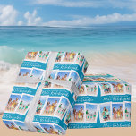 Chic Blue Mele Kalikimaka Beach Photo jul Presentpapper<br><div class="desc">Chic Blue anpassade strand Familj Fotokollage Julförpackning är papper med dina favorittropiska foton i sol. Lägg till 3 av dina favoritbilder på lodrät från din ö-semester till kusten. Vackert helgdag av kustnära vågrät med ett rent,  modernt fotografformat och ett vitt skript av söt.</div>