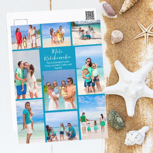 Chic Blue Mele Kalikimaka Photo Collage Beach Helg Vykort (Skapare uppladdad)