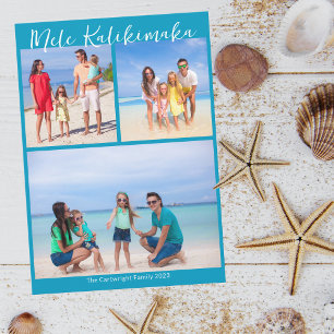 Chic Blue Mele Kalikimaka Photo Collage jul Julkort