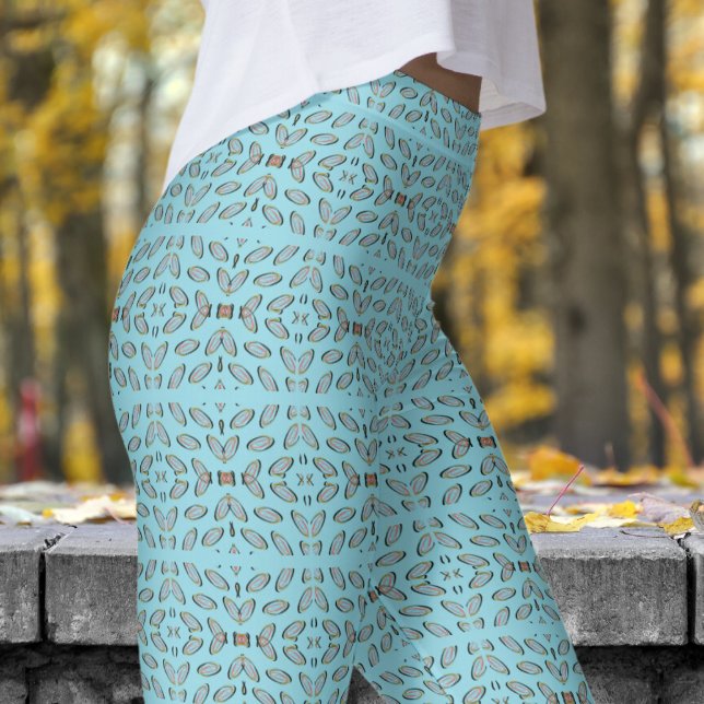 Chic Blue Mirrored Helix Mönster Leggings (Chic Blue Mirrored Helix Pattern Leggings)
