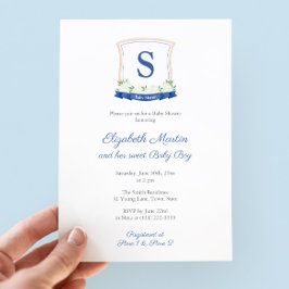 Chic Blue Nautical Monogram Boy Shower Party Inbjudningar