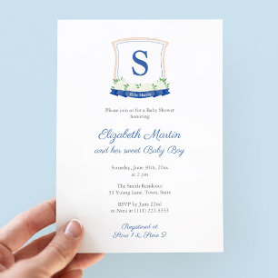 Chic Blue Nautical Monogram Boy Shower Party Inbjudningar