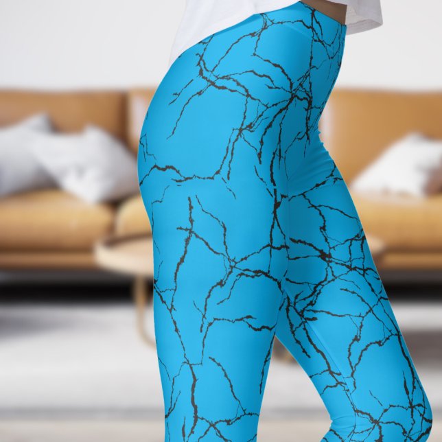 Chic Blue och Black Fracture Mönster Leggings (Chic Blue and Black Fracture Pattern Leggings)