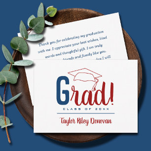 Chic Blue och kardinal Red Grad Cap Studenten Anteckningskort