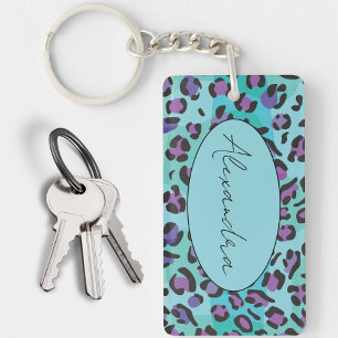 Chic Blue och Lila Leopard Skriv ut Monogram