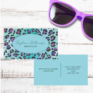 Chic Blue och Lila Leopard Skriv ut Monogram Visitkort