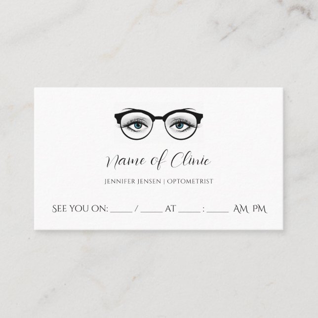 Chic Blue Öga Eyeglasses Öga Exam Möte Tidsbeställning Kort (Framsida)