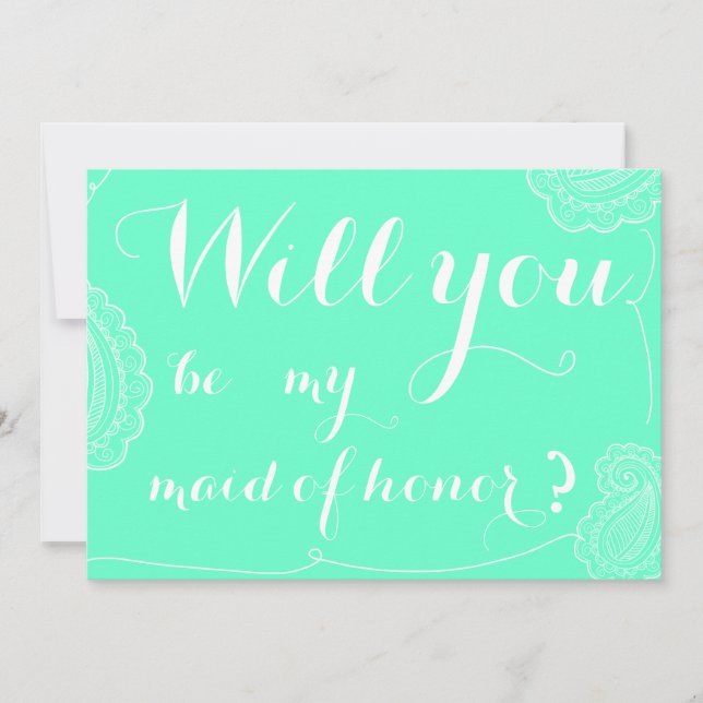 Chic Blue Paisley blir min Maid of honor Inbjudningar (Framsida)