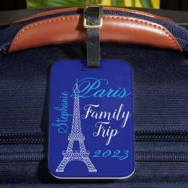 Chic Blue Paris Eiffel Torn Family Resa Bagagebricka