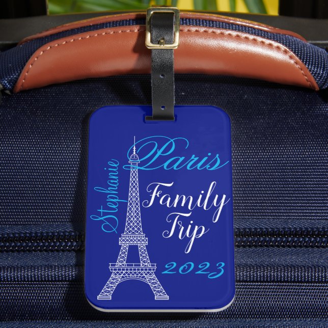 Chic Blue Paris Eiffel Torn Family Resa Bagagebricka (Framsida Insitu 2)