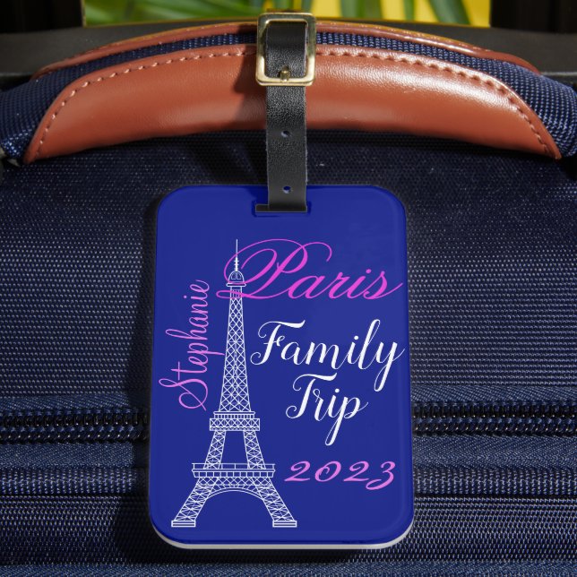 Chic Blue Paris Frankrike Eiffel Torn Familj Resa Bagagebricka (Framsida Insitu 2)