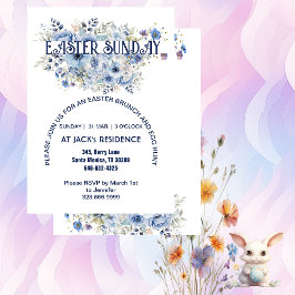 Chic Blue Pastel Blommigt Blooms Påsk Söndag Party Inbjudningar