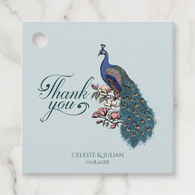 Chic Blue Peacock Tack Gåvor Etiketter (Framsida)