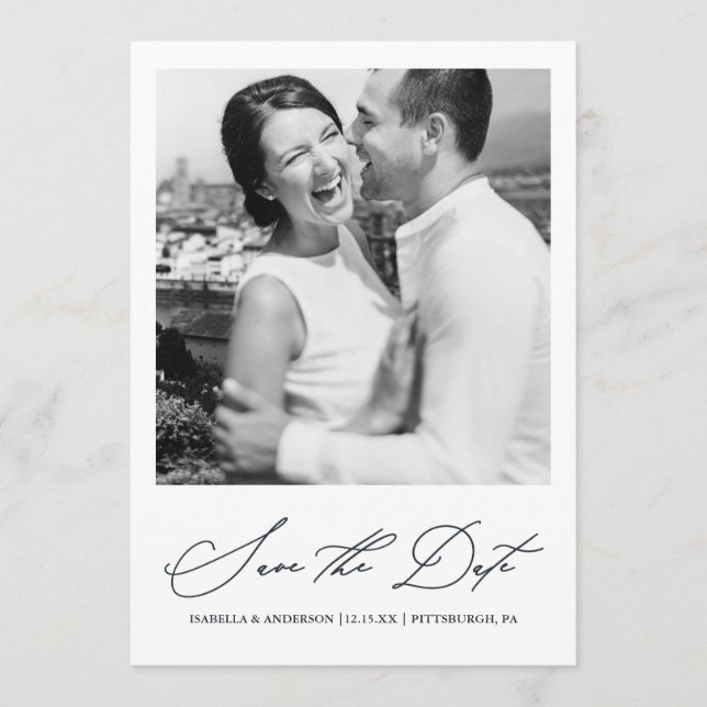 Chic Blue Photo Save Date Spara Datumet (Framsida)