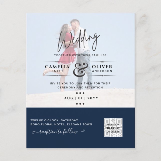 Chic Blue Photo Wedding Investigation QR Code Spar Flygblad (Framsidan)