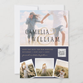 Chic Blue Photo Wedding Investigation QR Code Spar Inbjudningar