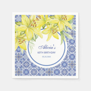 Chic Blue Portugisiska Azulejo Gult Lily Birthday Pappersservett