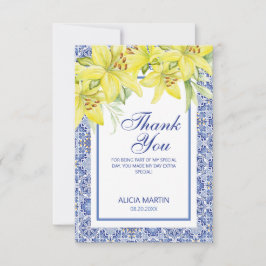 Chic Blue Portugisiska Azulejo Gult Lily Tack Kort