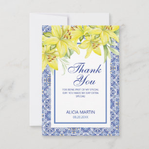 Chic Blue Portugisiska Azulejo Gult Lily Tack Kort