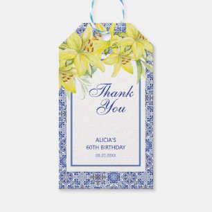 Chic Blue Portugisiska Azulejo Gult Lily Tack Presentetikett