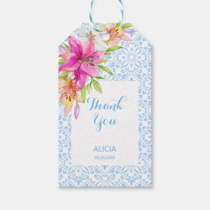 Chic Blue Portugisiska Azulejo Mosaic Lily Tack Presentetikett