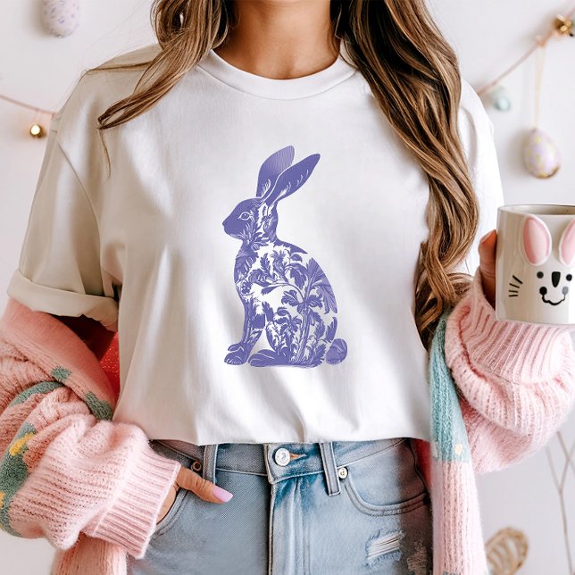 Chic Blue Rabbit Silhouette Tee; Blommigt Bunny T Shirt (Skapare uppladdad)